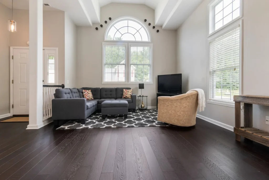 Illustrative bright living room prepared for a home sale